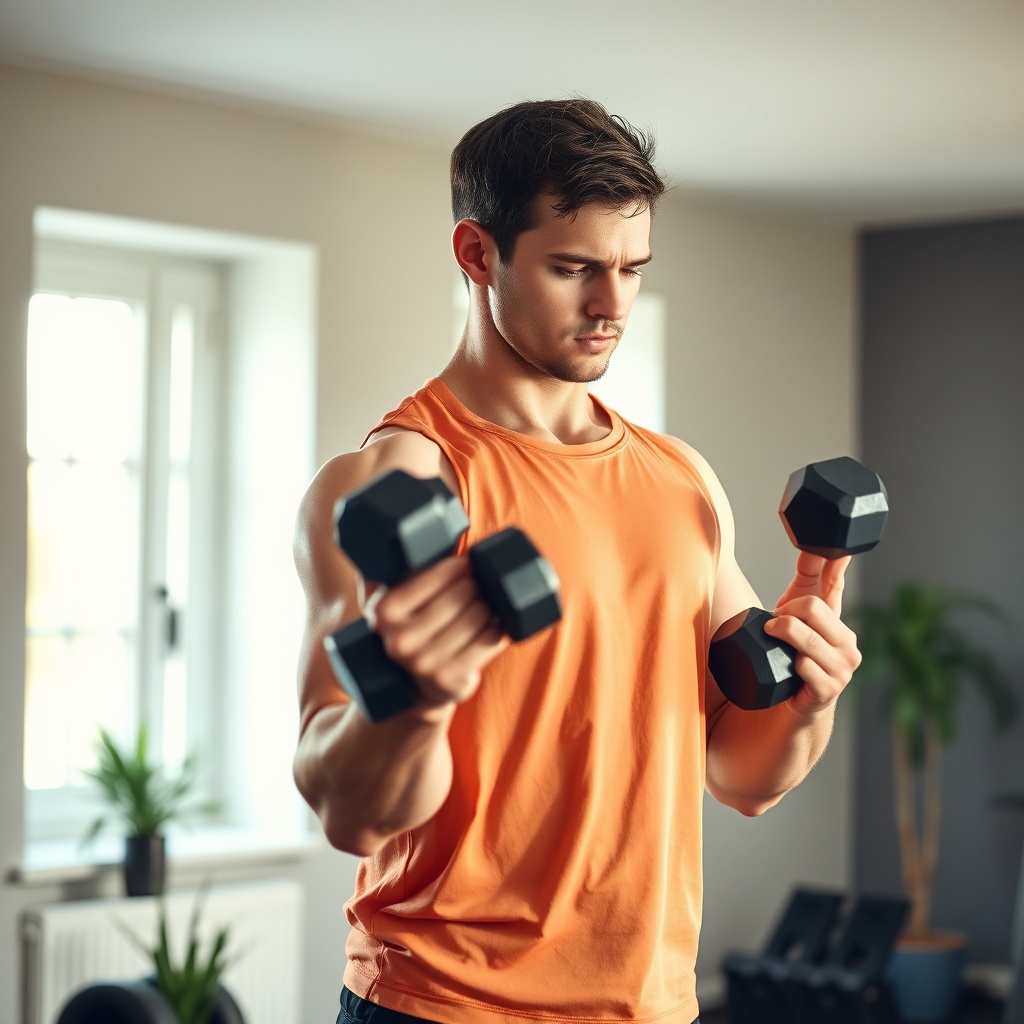 Person doing dumbbell strength training at home