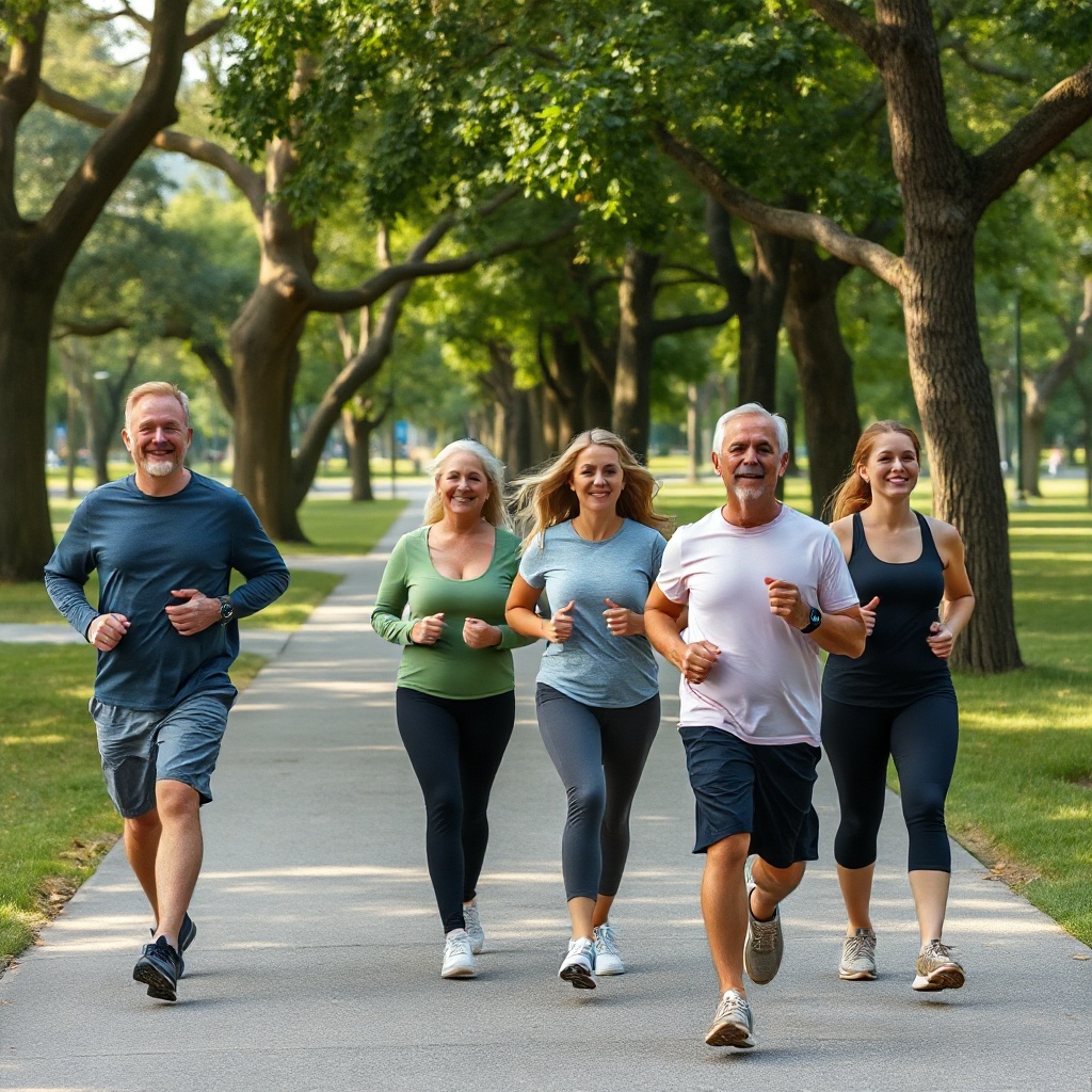 Group walking in park