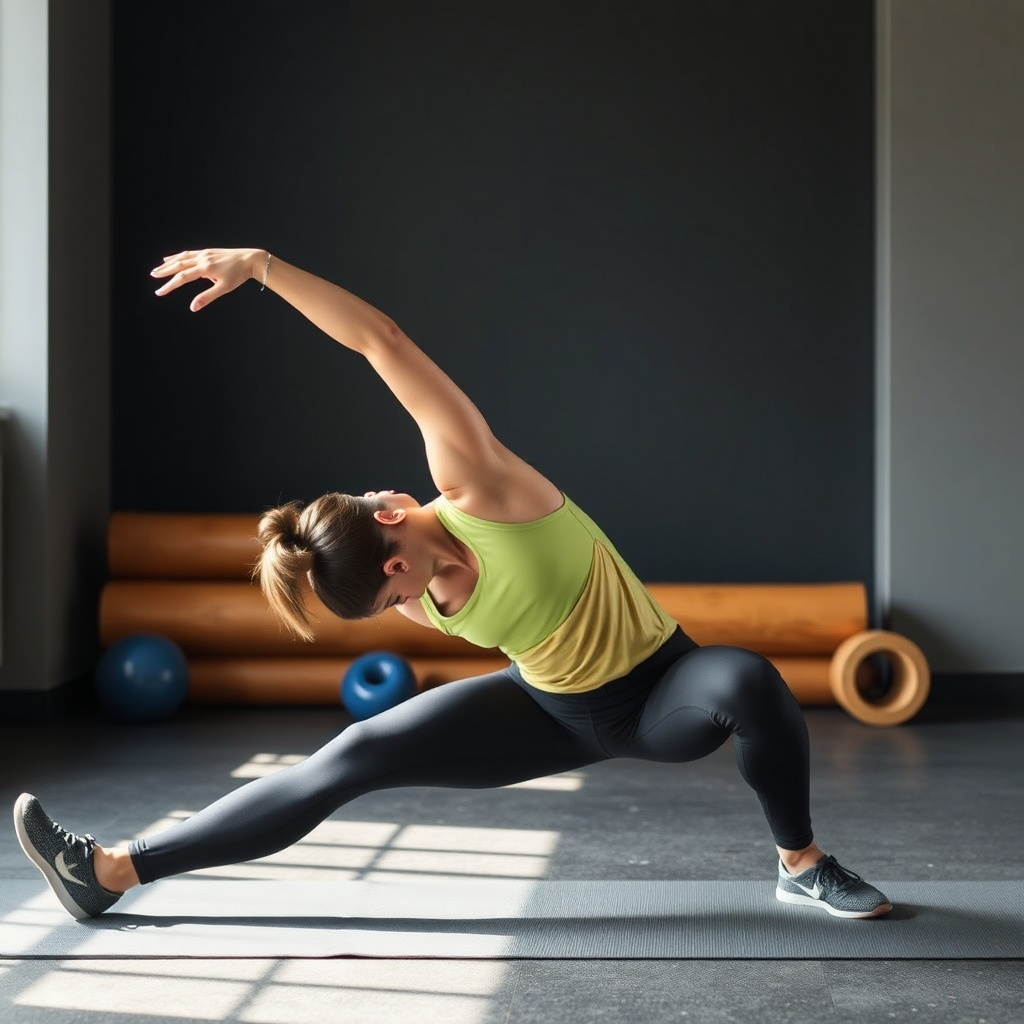 Person warming up with stretches before exercising