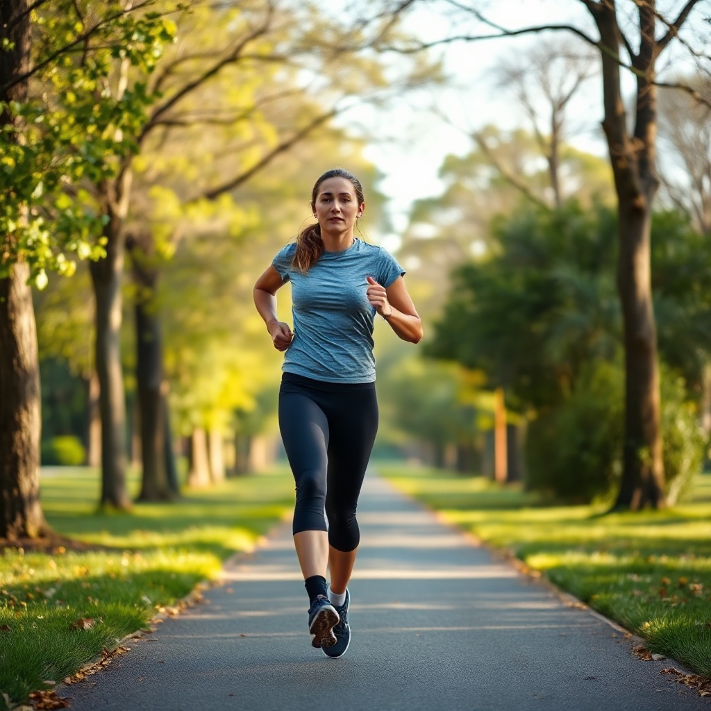 Person jogging along a park path